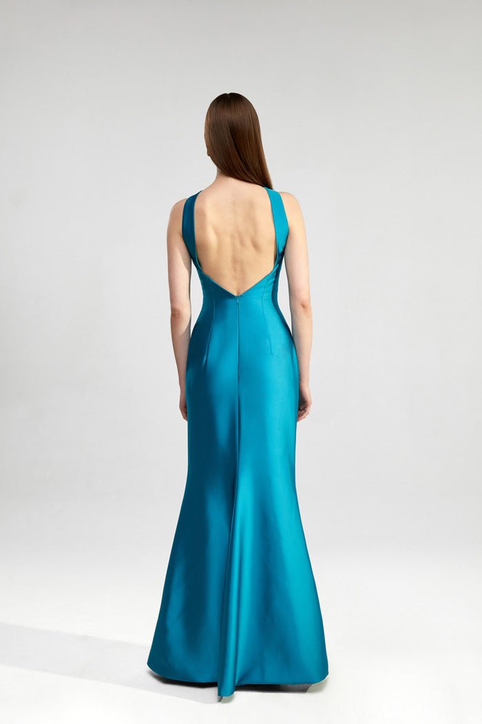 Open-back satin maxi dress with halterneck – Rasario
