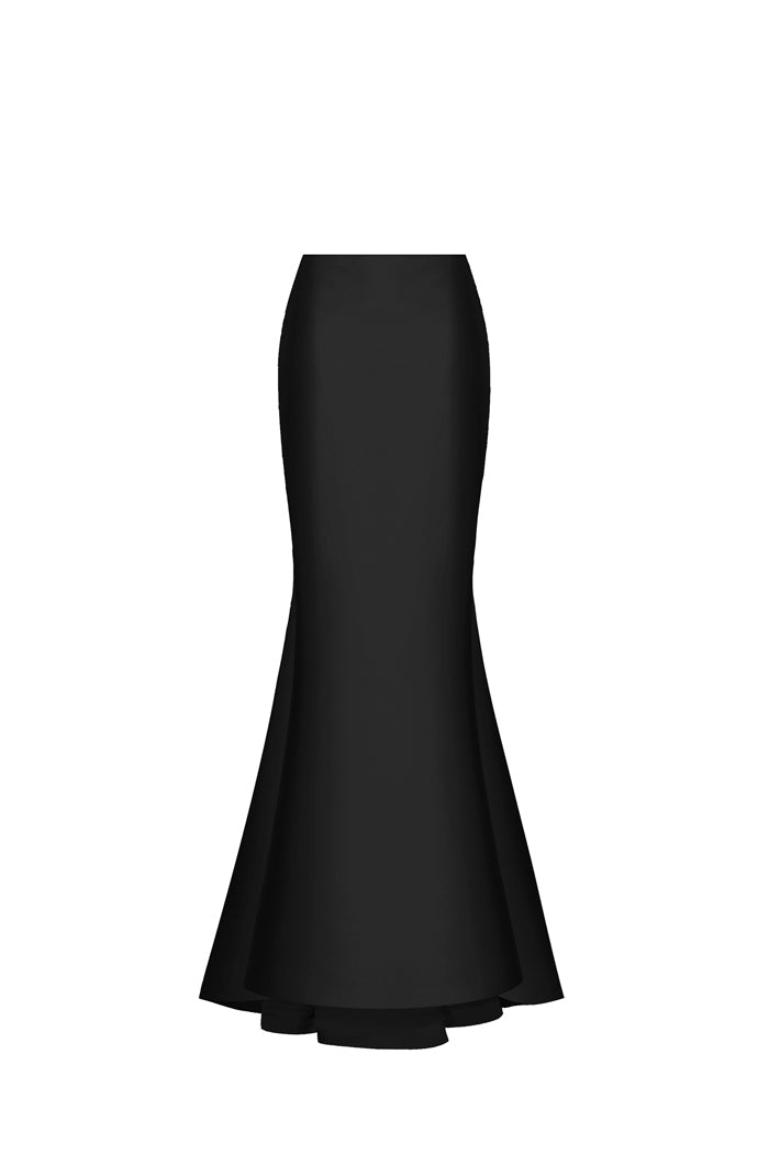 Printed satin maxi skirt with a train – Rasario