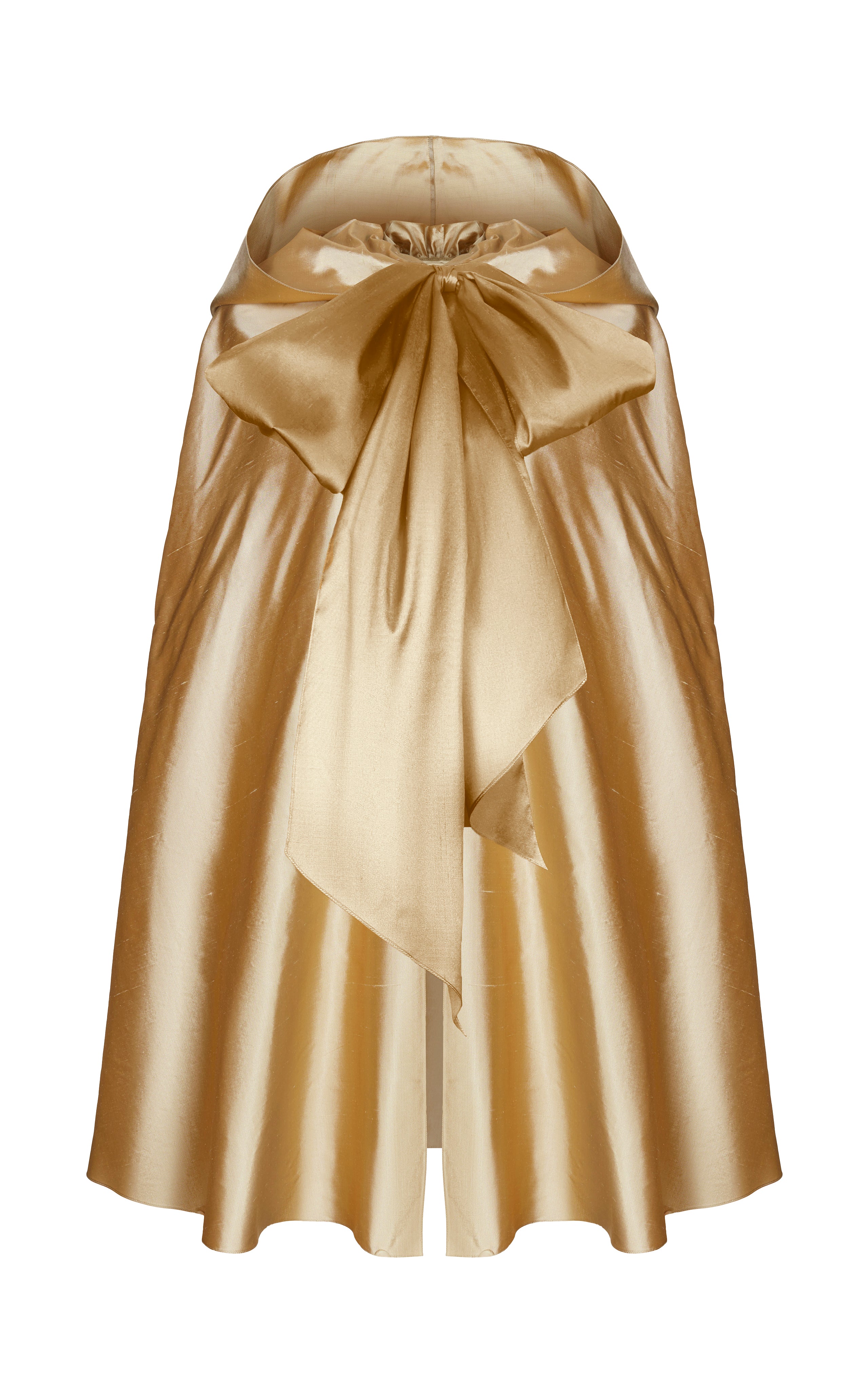 Hooded bow-embellished silk cape