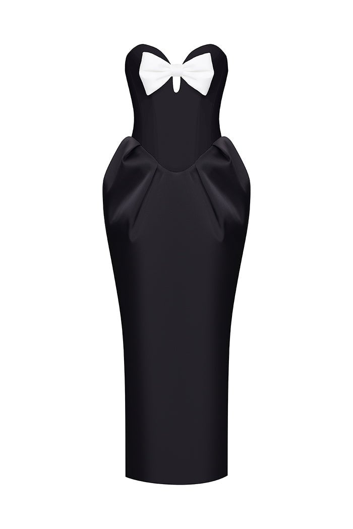Satin corset long midi dress with a bow – Rasario