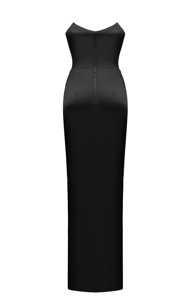 Satin corset maxi dress with draped skirt – Rasario