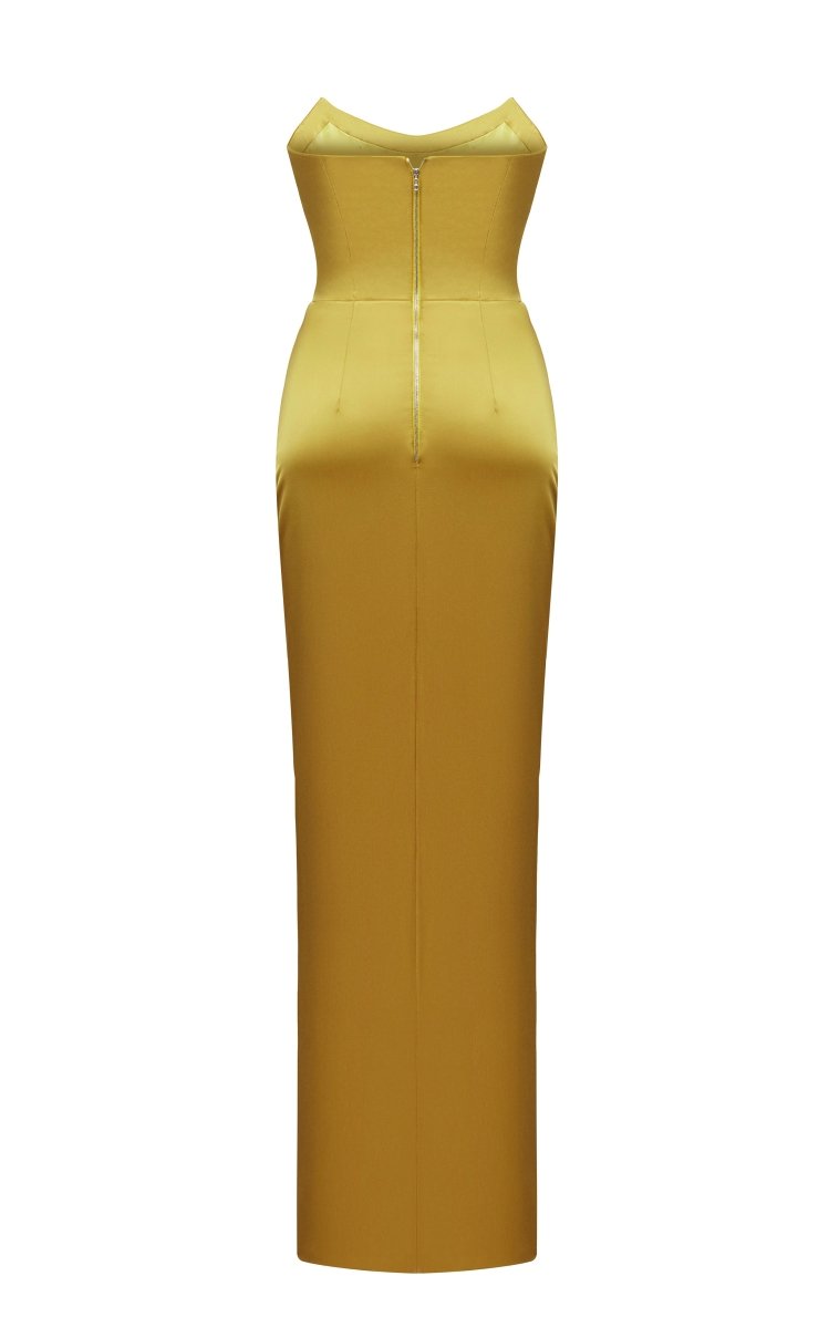 Satin corset maxi dress with draped skirt – Rasario