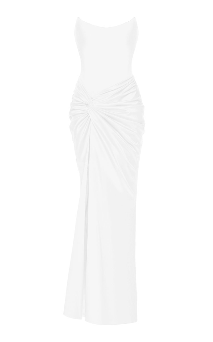 Satin corset maxi dress with draped skirt – Rasario