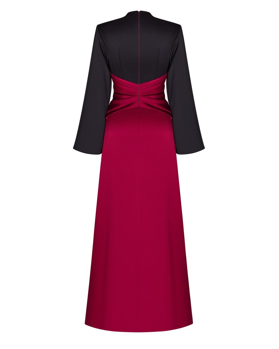 Satin front-slit maxi dress with draped belt – Rasario