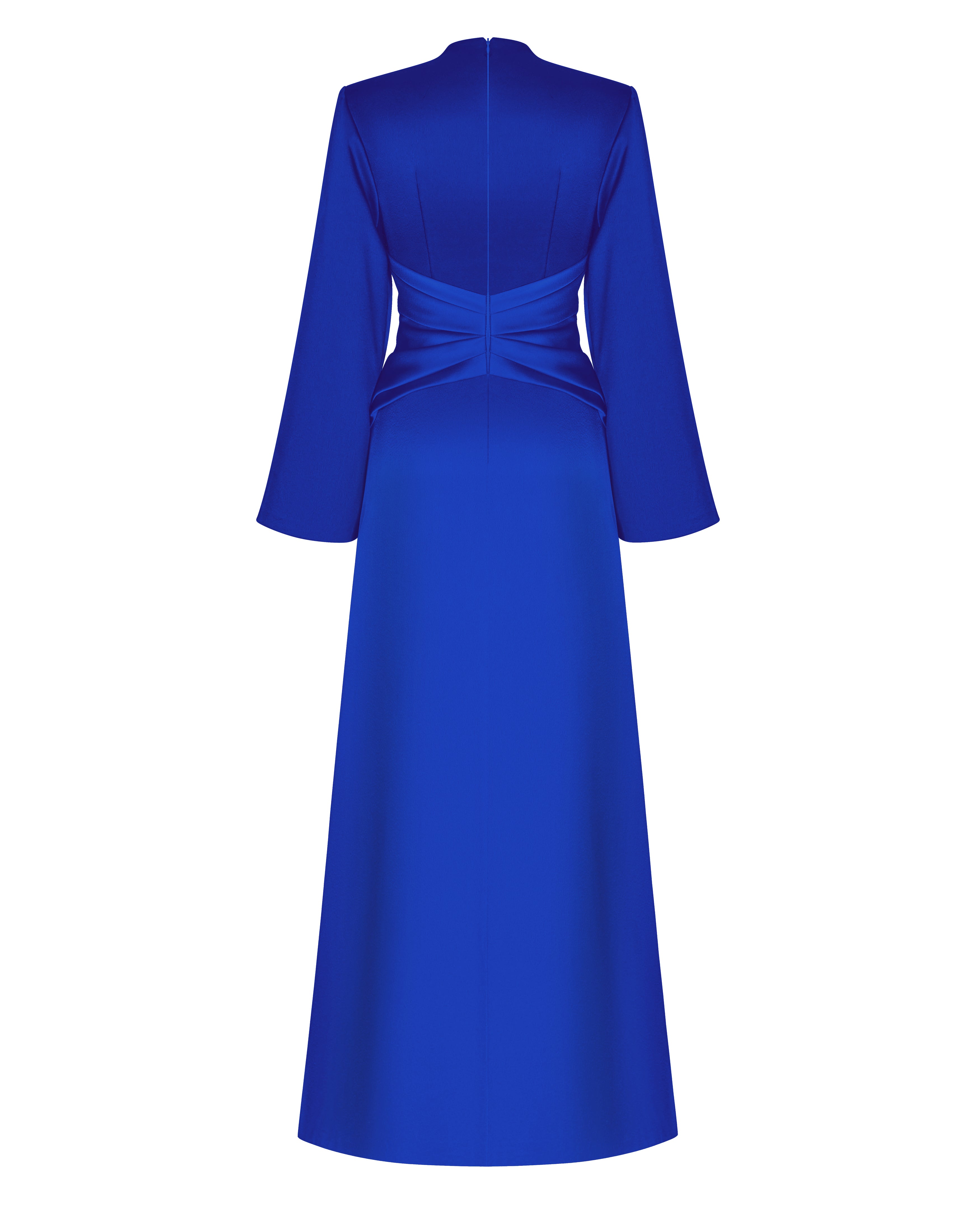 Satin front-slit maxi dress with draped belt – Rasario