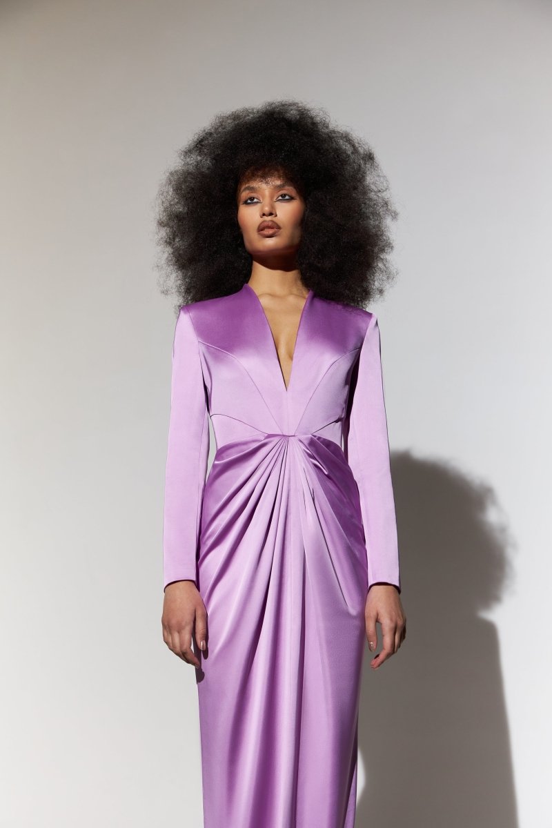 Satin gown with draped skirt – Rasario