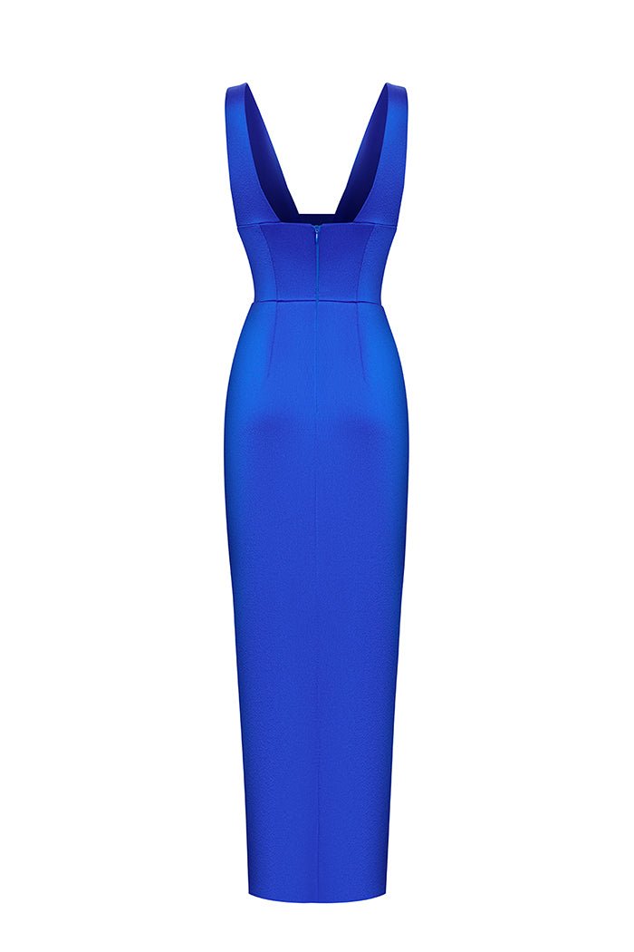 Satin long midi dress with a draped skirt – Rasario