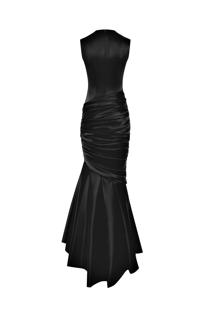 Satin maxi dress with a train – Rasario