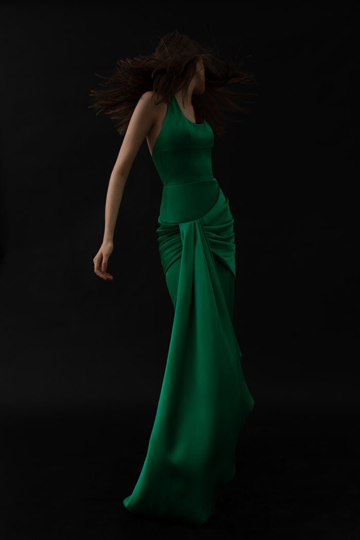 Satin maxi dress with a train – Rasario