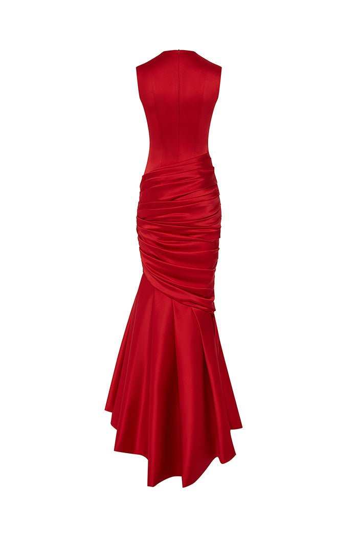 Satin maxi dress with a train – Rasario