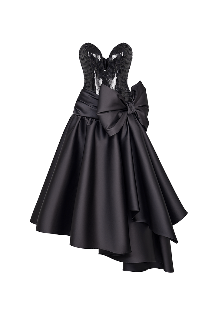 Sequined corset long midi dress with asymmetric skirt – Rasario