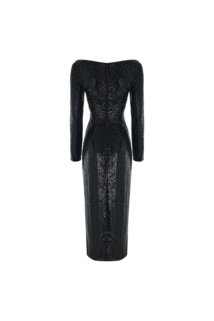 Sequined long midi dress with a side slit – Rasario