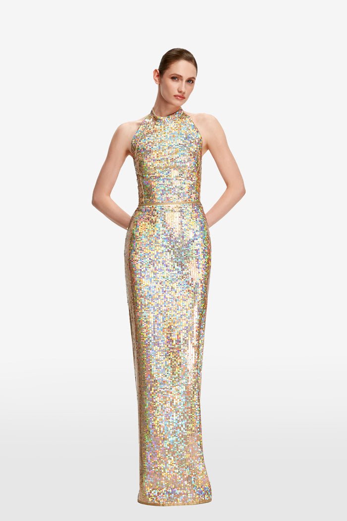 Sequined maxi dress with lacing – Rasario