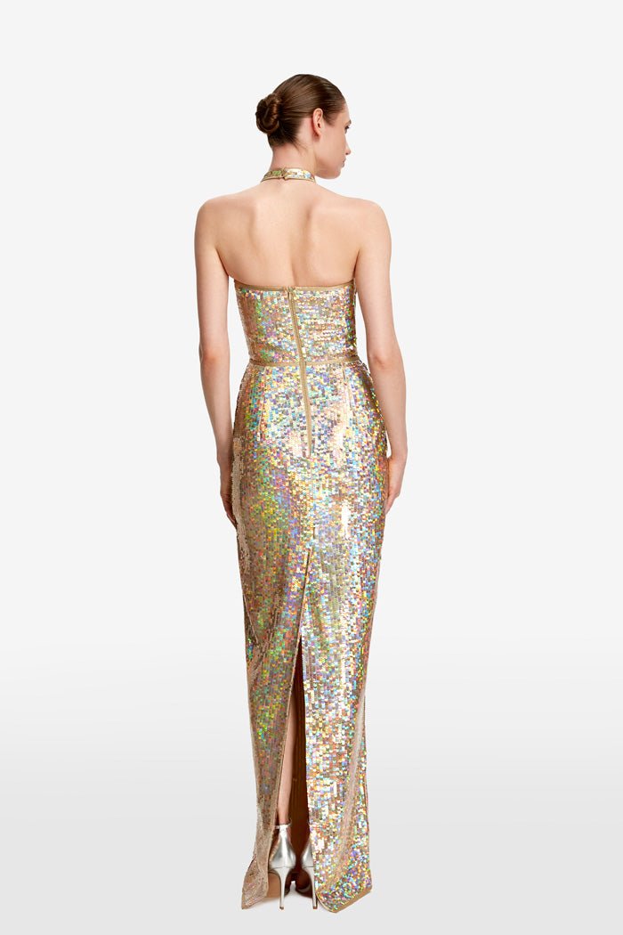 Sequined maxi dress with lacing – Rasario