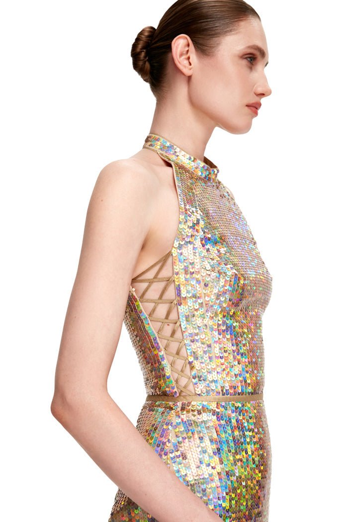 Sequined maxi dress with lacing – Rasario