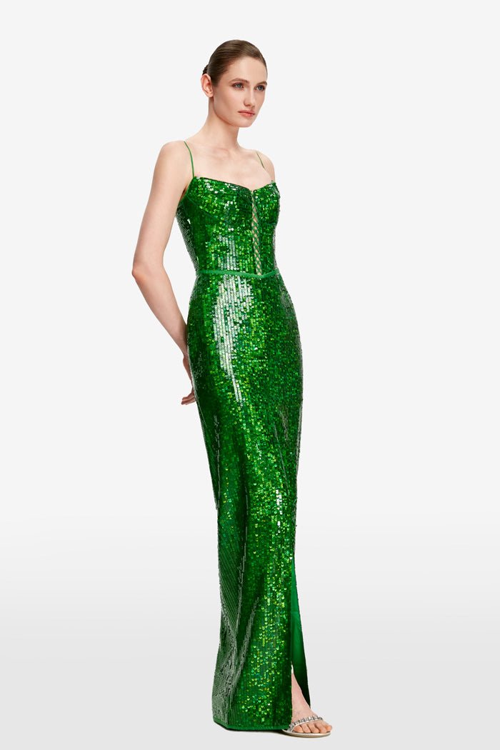 Sequined maxi dress with lacing – Rasario