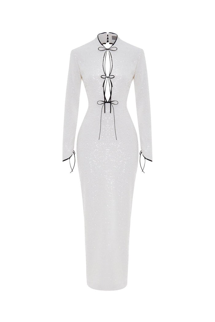 Sequinned long midi dress with cutouts and opened back – Rasario