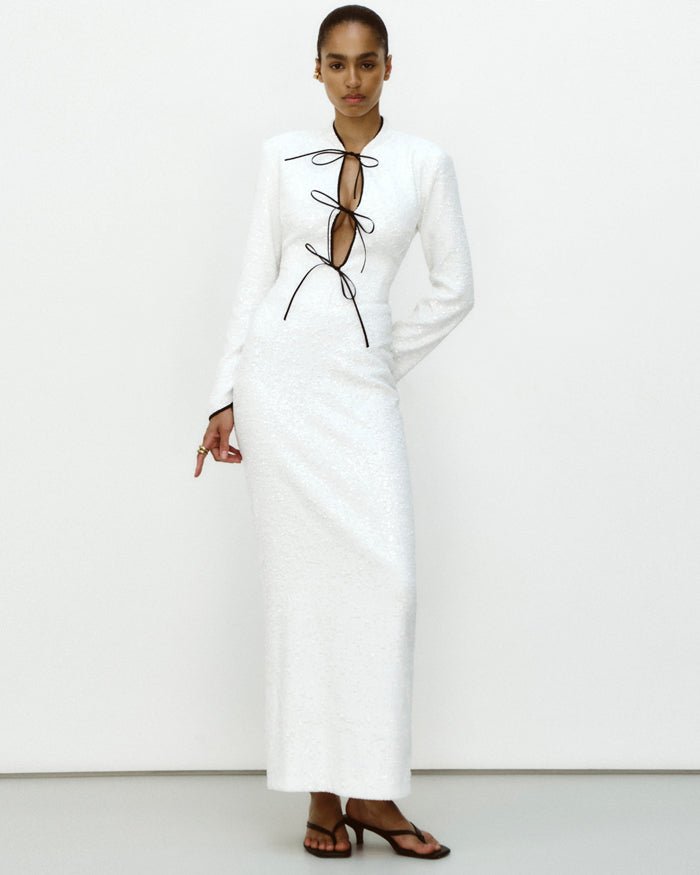 Sequinned long midi dress with cutouts and opened back – Rasario