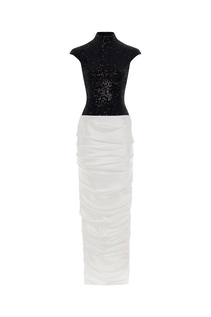 Sequinned maxi dress with a draped skirt – Rasario