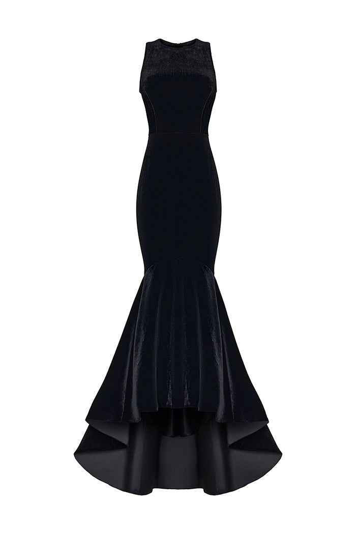 Velvet gown with ruffled skirt – Rasario