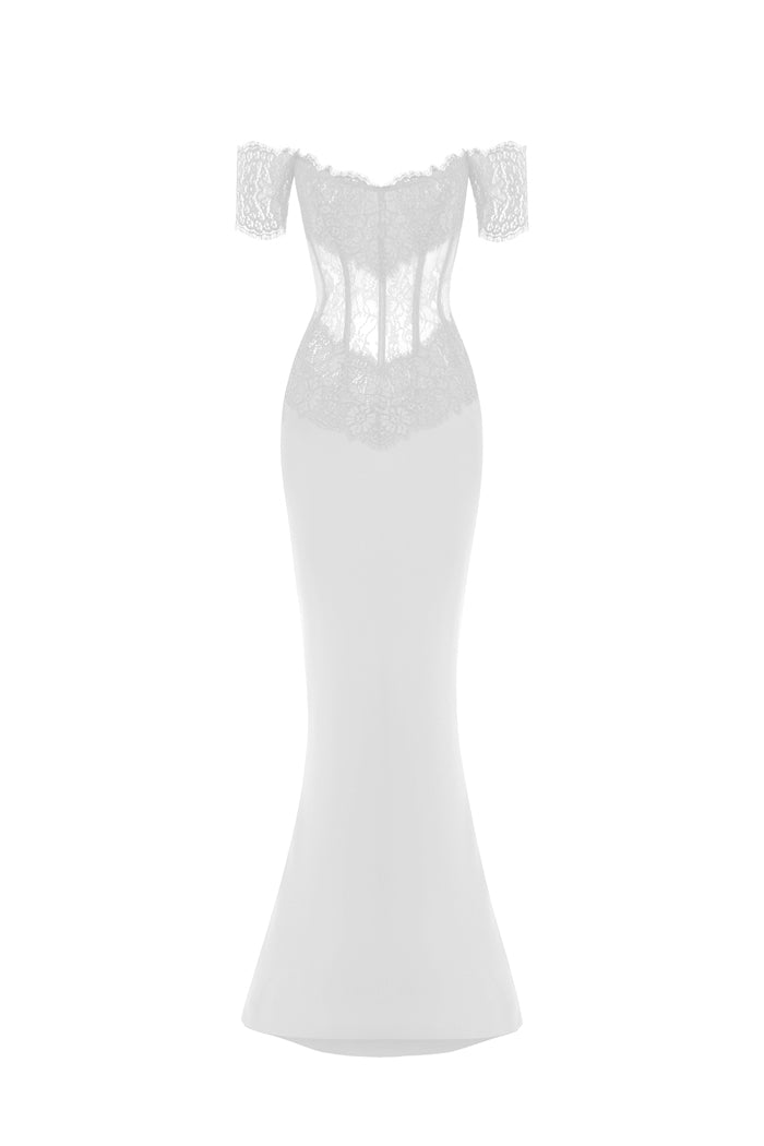 white christmas dresses Lace and satin corset maxi dress white S038X020 – RASARIO