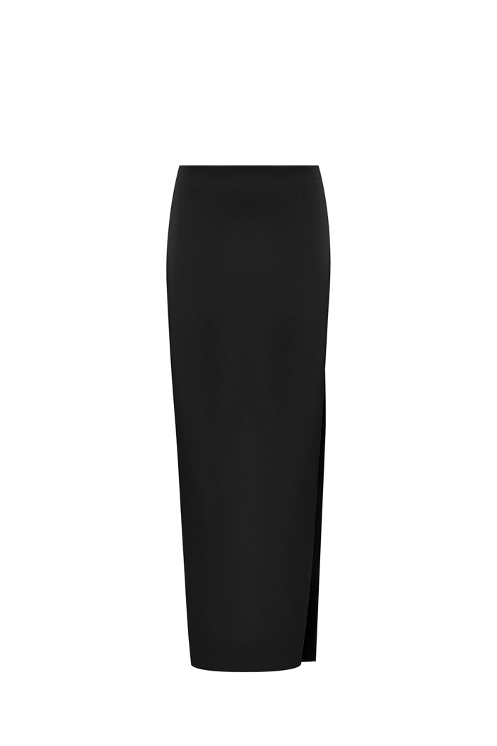 black maxi pencil dress Satin maxi skirt with a side slit 34 (FR) / Black