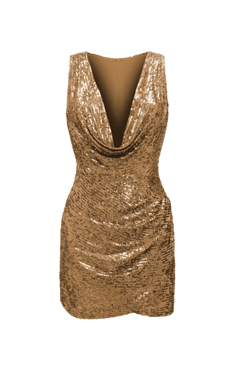 Draped sequined mini dress 46 (FR) / Gold