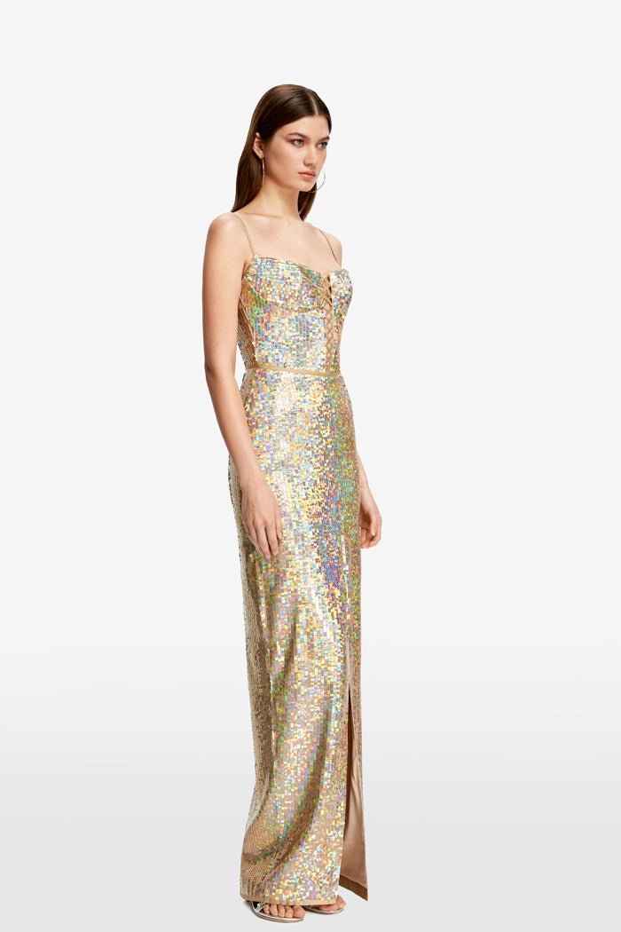 Sequined maxi dress with lacing – Rasario