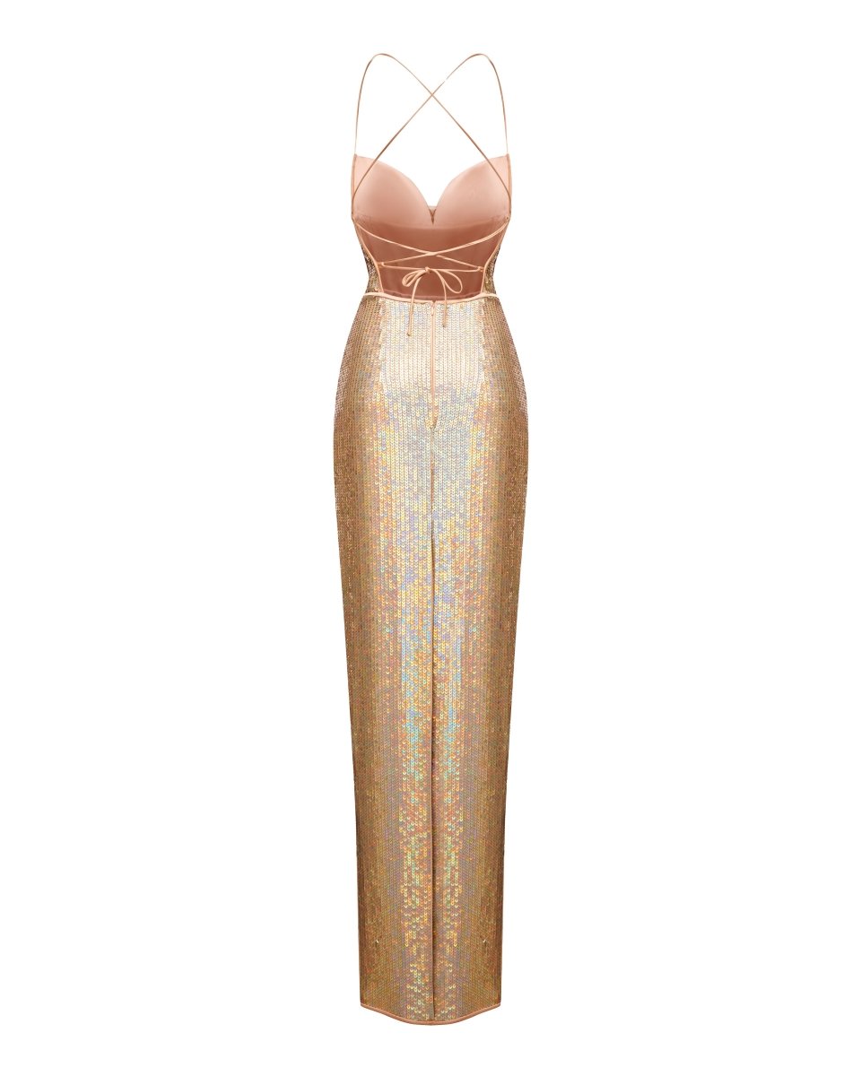 Draped open-back sequined maxi dress – Rasario