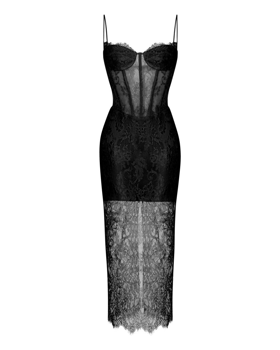 Lace and Satin Corset Midi Dress 44 (FR) / Black Lace and Satin Corset Midi Dress 44 (FR) / Black
