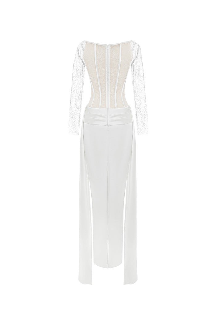 Lace and satin corset gown dress with a train – Rasario