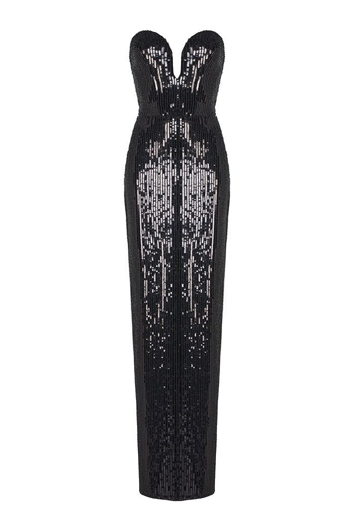 Sequined corset maxi dress black F031X010 – RASARIO