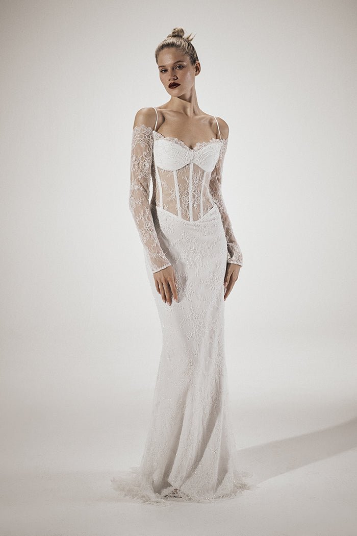 chantilly lace maxi dress Embroidered chantilly lace corset maxi dress