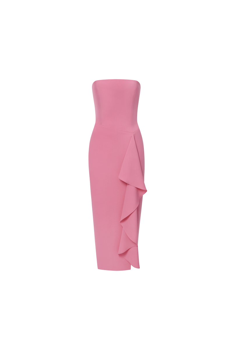 strapless open back dress Crepe Midi Dress with Ruffle 36 (FR) / Pink