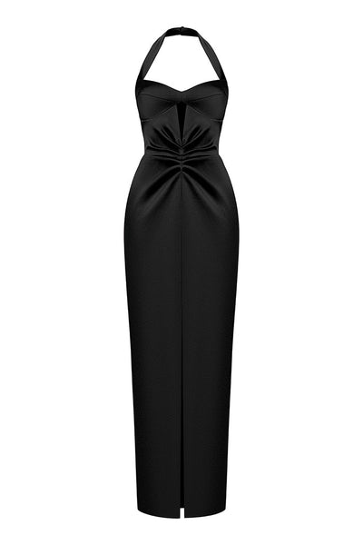 Black Satin Wiggle Dress