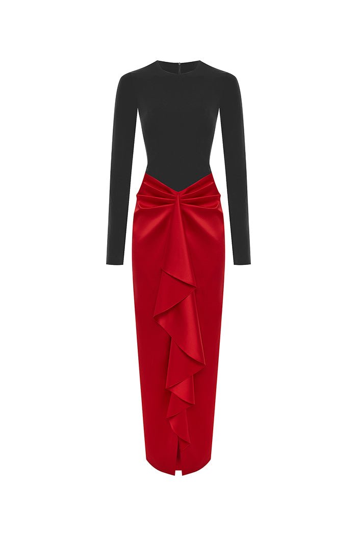 Draped satin and biflex maxi dress 38 (FR) / Black-Red Draped satin and biflex maxi dress 38 (FR) / Black-Red