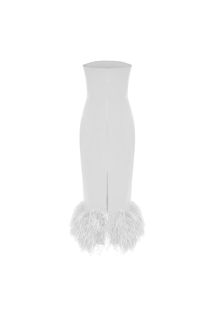 Сorset crepe long midi dress with fringe – Rasario