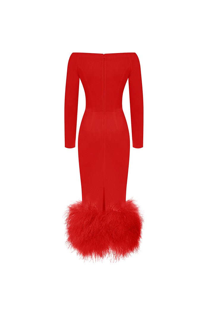 Сrepe long midi dress with fringe – Rasario