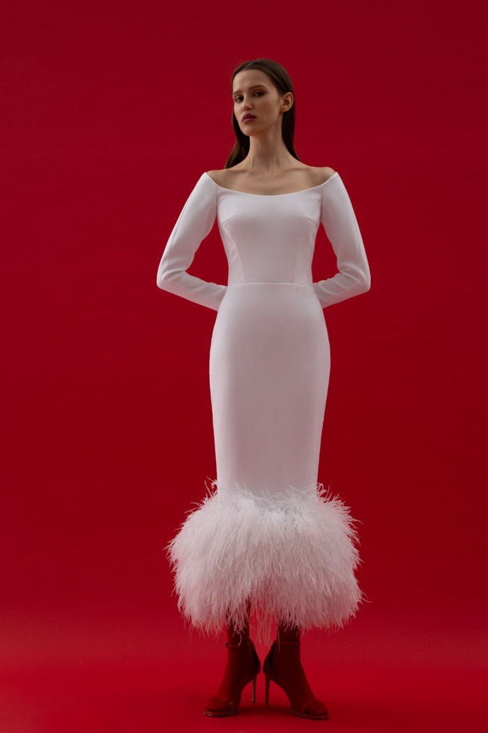 Сrepe long midi dress with fringe – Rasario