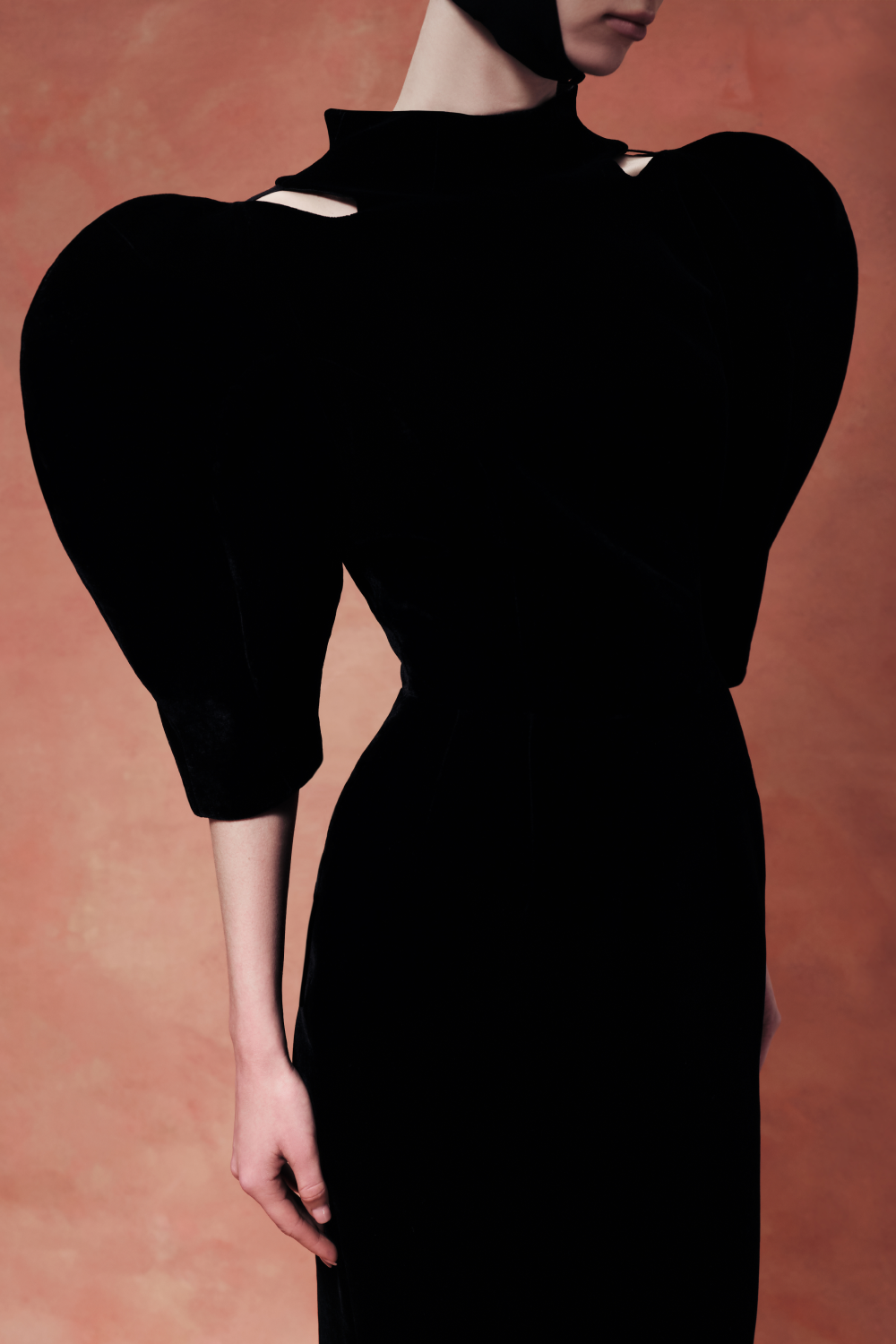 Velvet maxi dress with panniers and puff sleeves