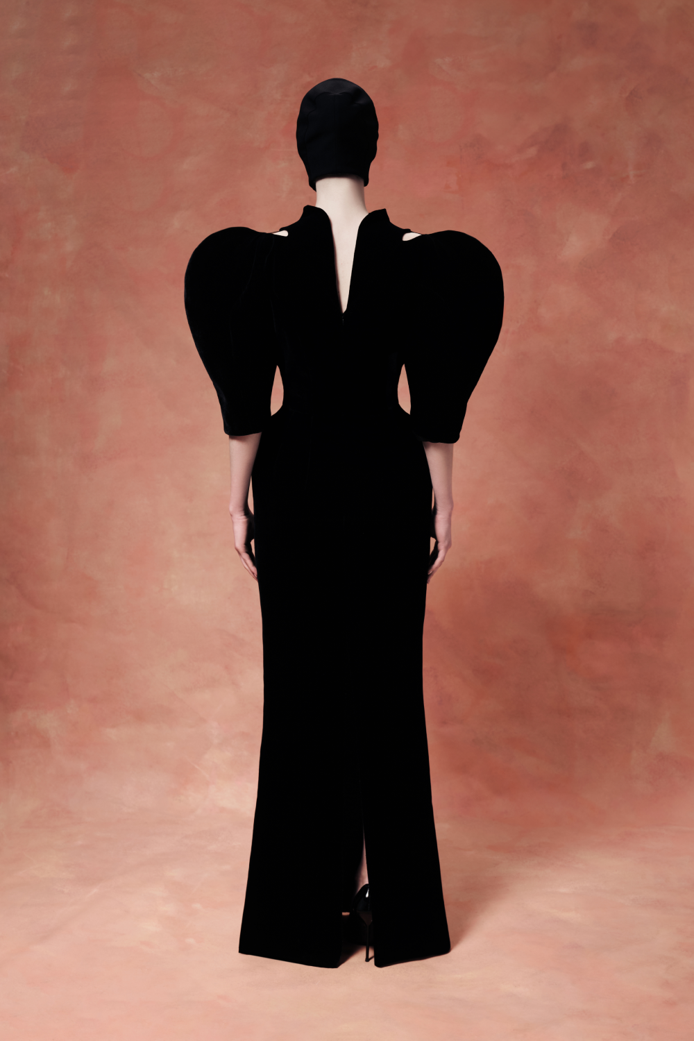 Velvet maxi dress with panniers and puff sleeves