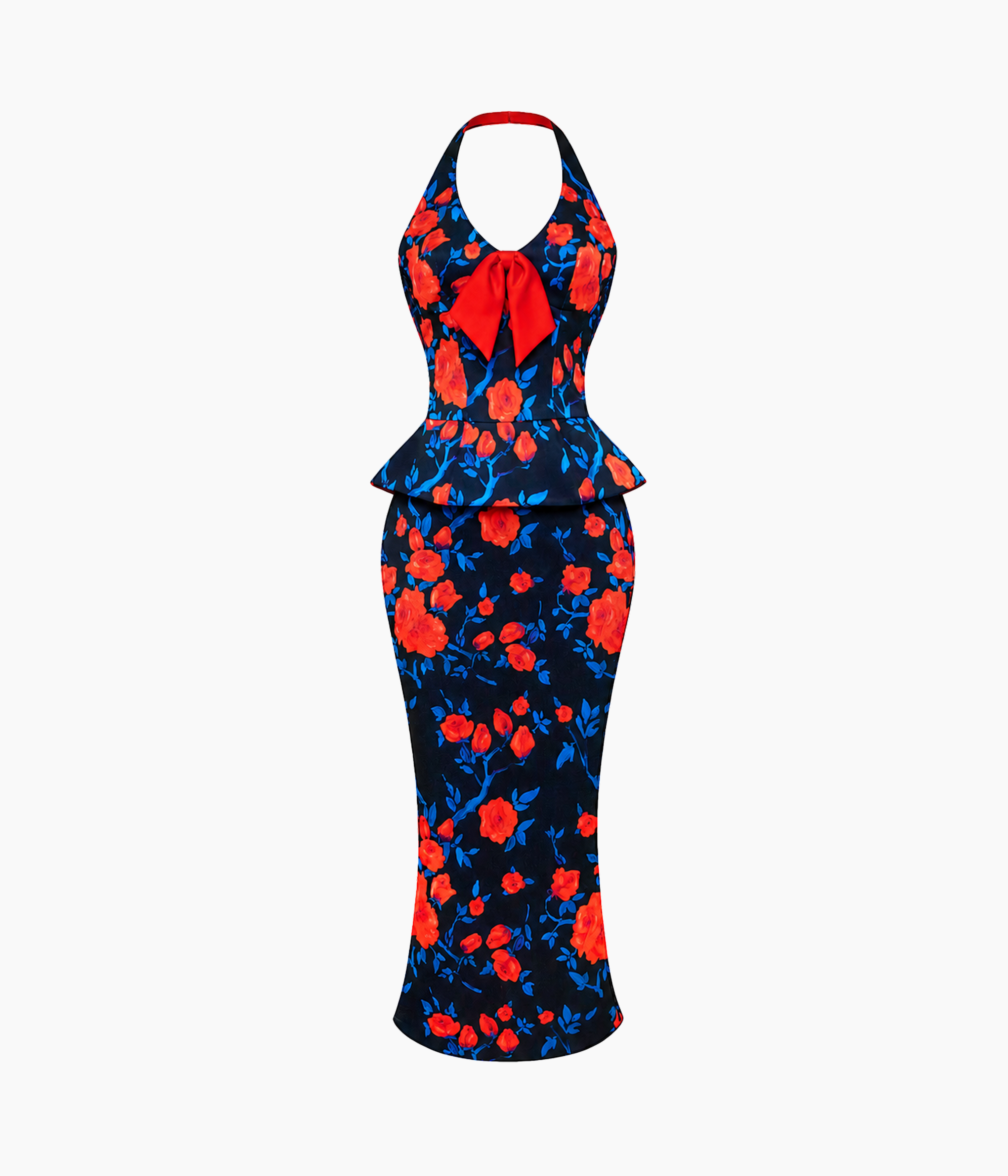Printed midi dress with open shoulders
