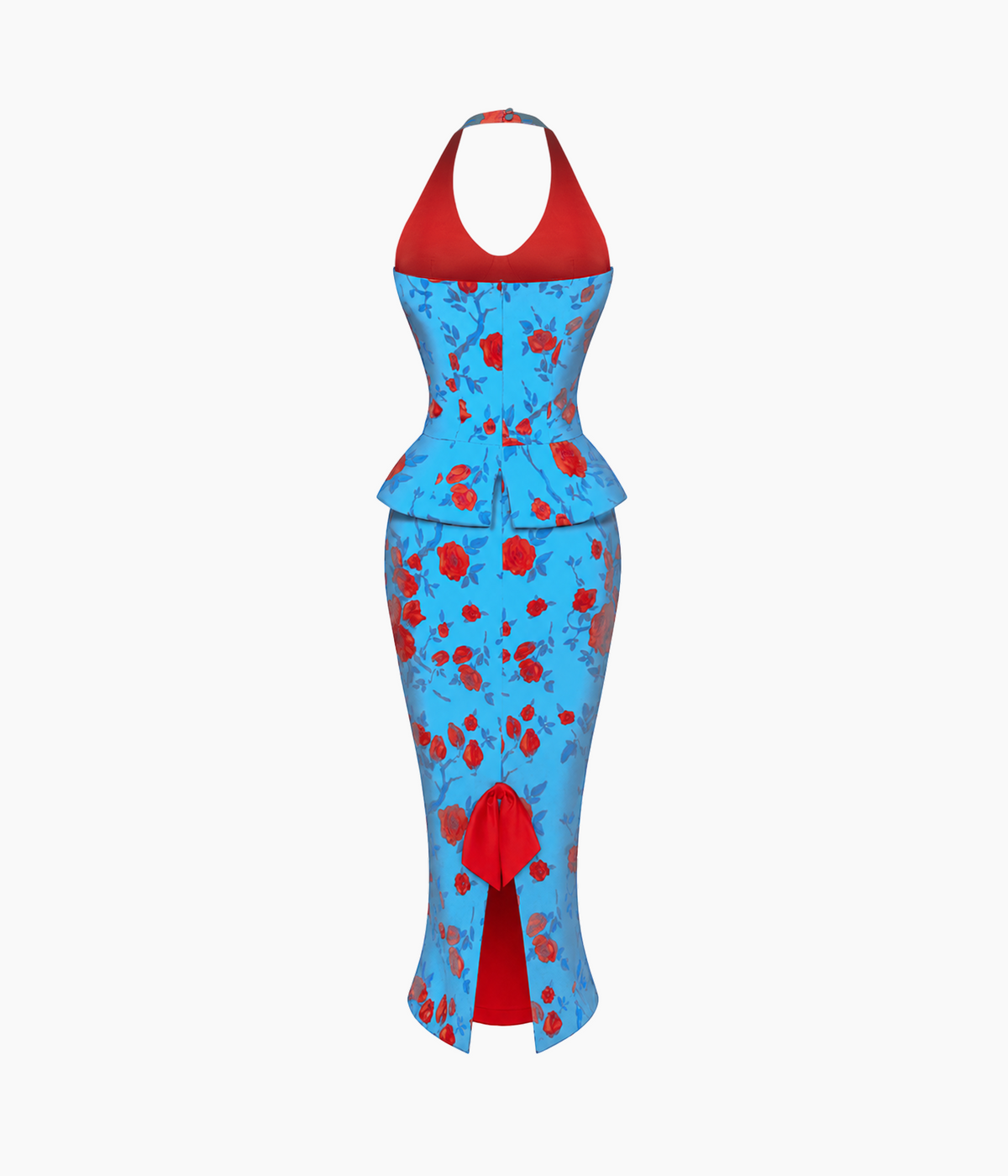 Floral crepe satin halterneck dress