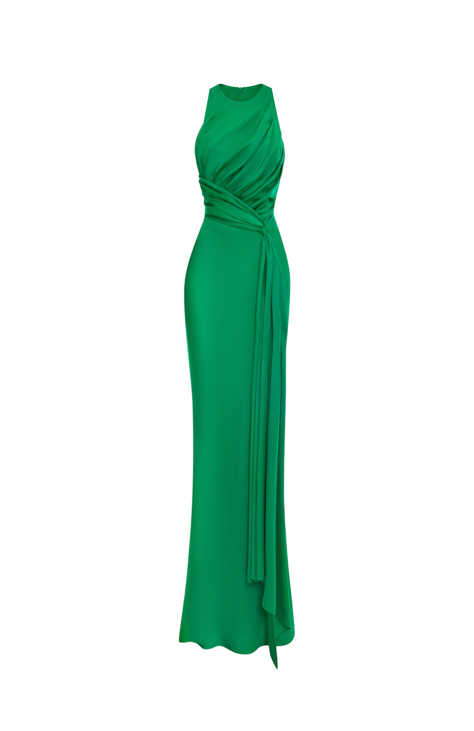 Viscose crepe maxi dress with train