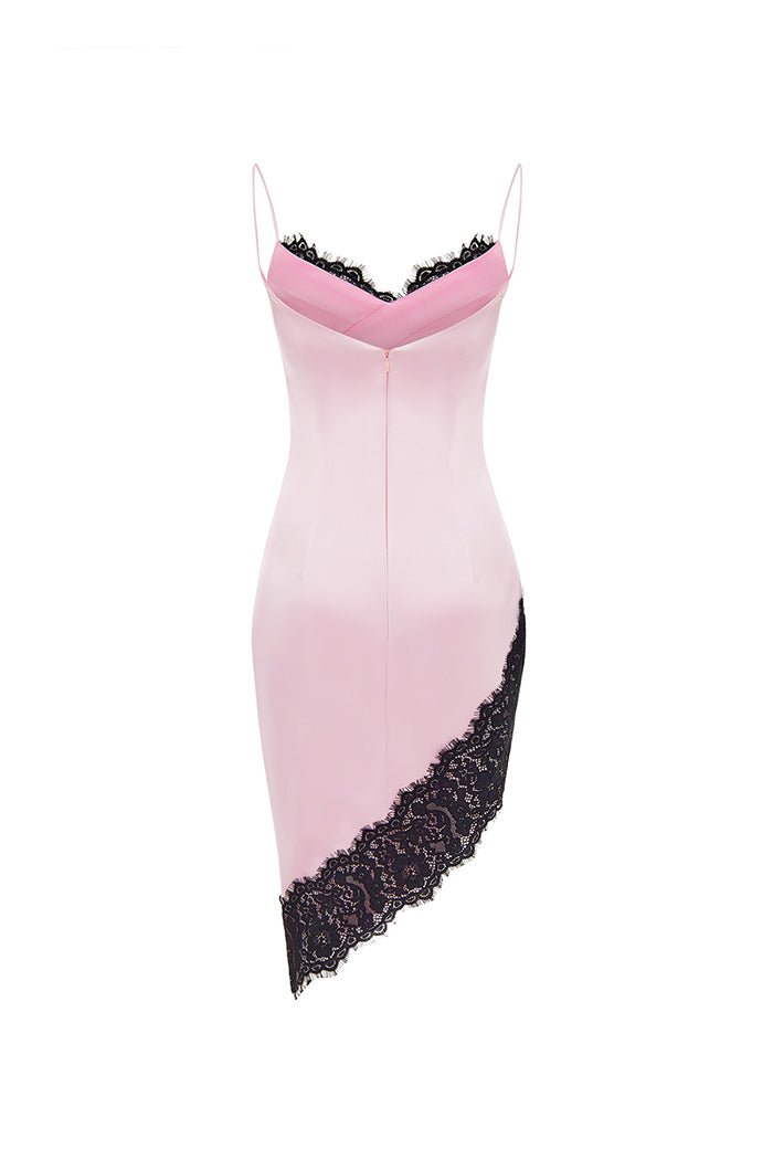 Asymmetric satin and lace mini dress – Rasario