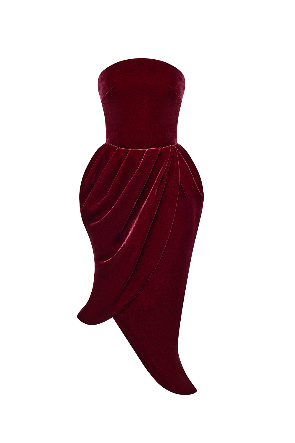 Asymmetrical velvet corset midi dress – Color: Burgundy – RASARIO Online Boutique 44 (FR) / Burgundy