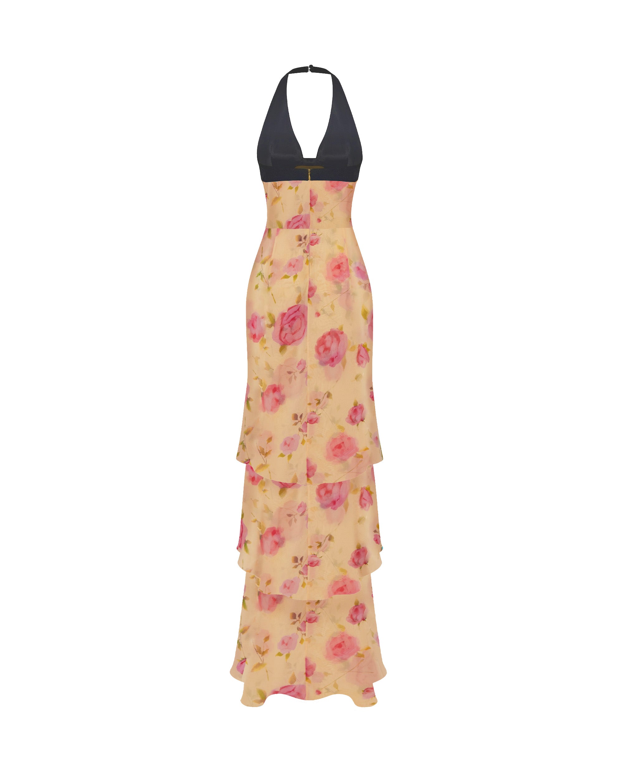 Chiffon and velvet maxi dress with a bow – Rasario