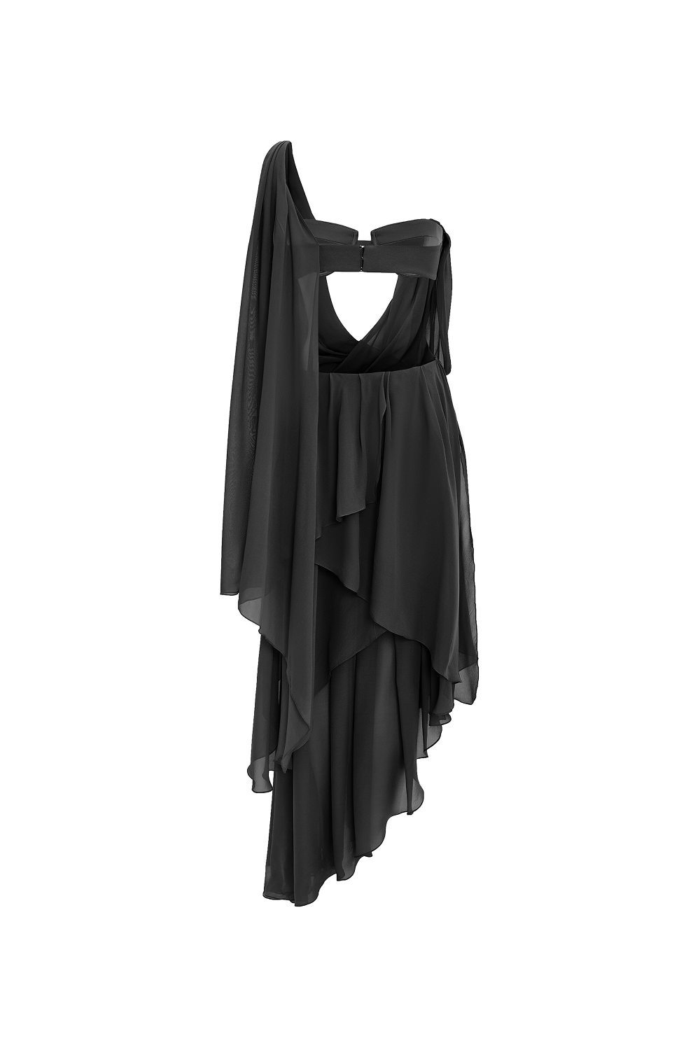 Chiffon asymmetric maxi dress with draping – Rasario