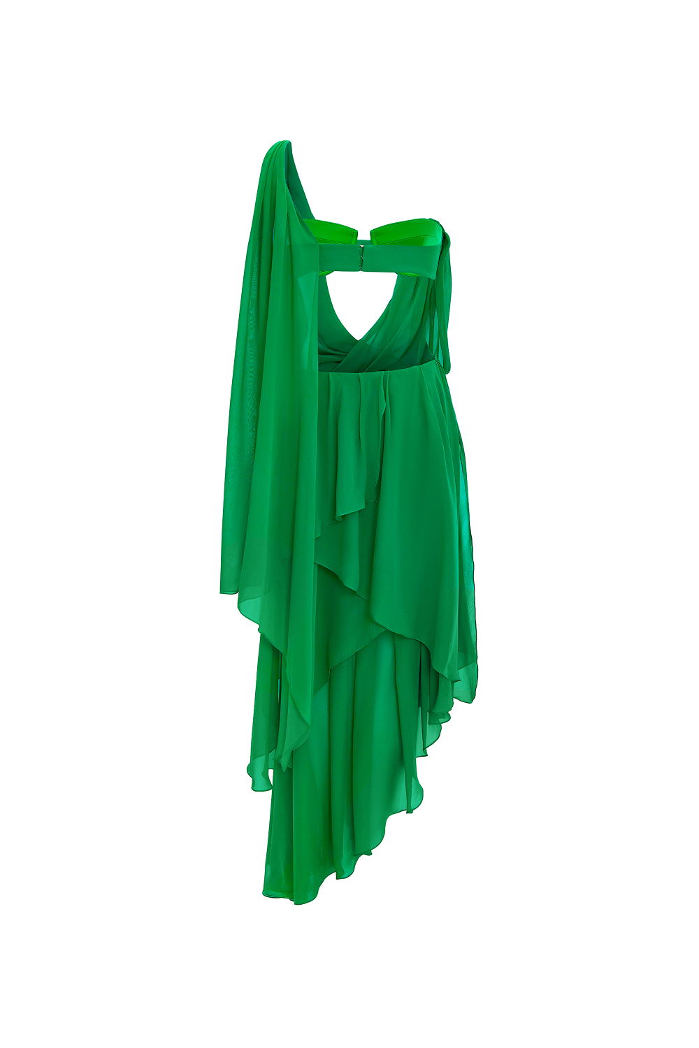 Chiffon asymmetric maxi dress with draping – Rasario