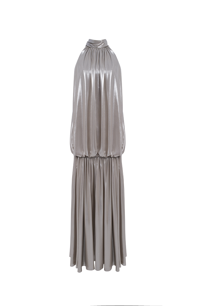 Chiffon maxi dress with an open back – Color: Silver – RASARIO Online Boutique 42 (FR) / Silver